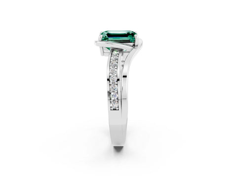 White gold Emerald Cut Green Sapphire Solitaire Ring with Split Shank and Prong Setting_2