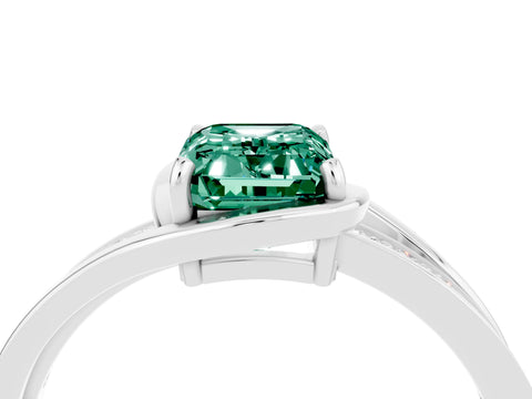 White gold Emerald Cut Green Sapphire Solitaire Ring with Split Shank and Prong Setting_4