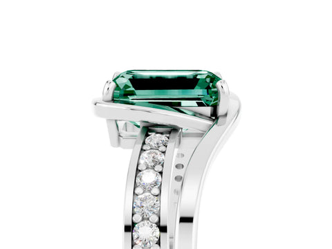 White gold Emerald Cut Green Sapphire Solitaire Ring with Split Shank and Prong Setting_5