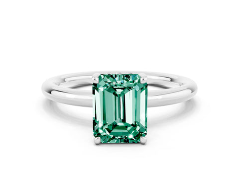 White gold Emerald Cut Green Sapphire Solitaire Ring with Thin Band and Four-Prong Setting_12