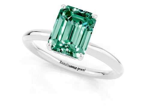 White gold Emerald Cut Green Sapphire Solitaire Ring with Thin Band and Four-Prong Setting_13