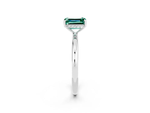 White gold Emerald Cut Green Sapphire Solitaire Ring with Thin Band and Four-Prong Setting_14