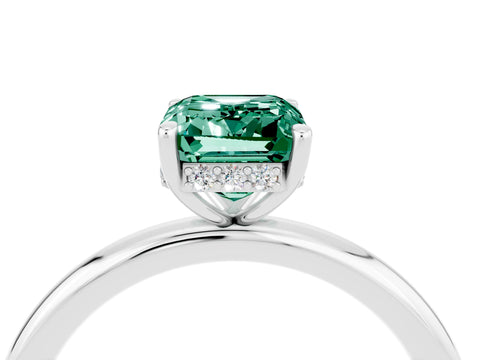 White gold Emerald Cut Green Sapphire Solitaire Ring with Thin Band and Four-Prong Setting_16