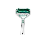 White gold Emerald Cut Green Sapphire Solitaire Ring with Thin Band and Four-Prong Setting_17