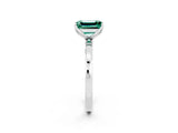 White gold Emerald Cut Green Sapphire Solitaire Ring with Thin Band and Prong Setting_14