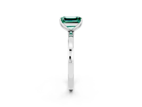 Silver Emerald Cut Green Sapphire Solitaire Ring with Thin Band and Prong Setting