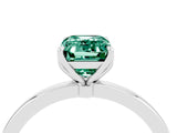 White gold Emerald Cut Green Sapphire Solitaire Ring with Thin Band and Prong Setting_16
