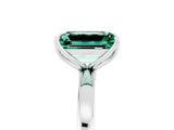 White gold Emerald Cut Green Sapphire Solitaire Ring with Thin Band and Prong Setting_17