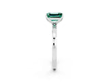 White gold Emerald Cut Green Sapphire Solitaire Ring with Thin Band and Prong Setting_38