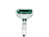 White gold Emerald Cut Green Sapphire Solitaire Ring with Thin Band and Prong Setting_41