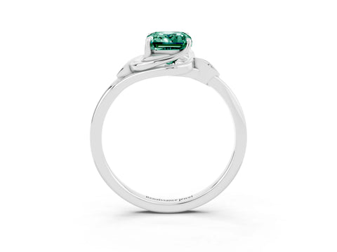 White gold Emerald Cut Green Sapphire Solitaire Ring with Twist Band and Four-Prong Setting_15