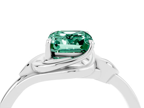 White gold Emerald Cut Green Sapphire Solitaire Ring with Twist Band and Four-Prong Setting_16