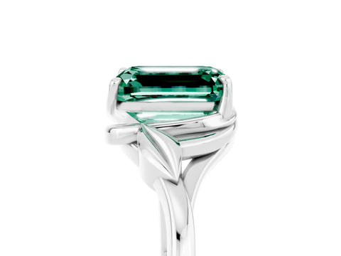 White gold Emerald Cut Green Sapphire Solitaire Ring with Twist Band and Four-Prong Setting_41
