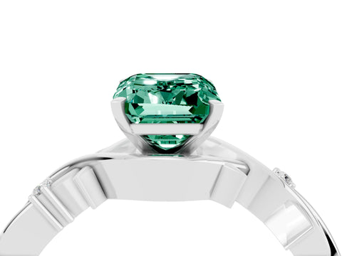 White gold Emerald Cut Green Sapphire Solitaire Ring with Twisted Band and Prong Setting_16