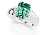 White gold Emerald Cut Green Sapphire Solitaire Ring with Wide Band and Prong Setting_1