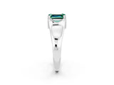 White gold Emerald Cut Green Sapphire Solitaire Ring with Wide Band and Prong Setting_2