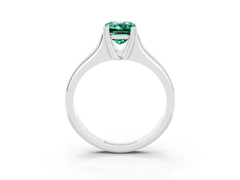 White gold Emerald Cut Green Sapphire Solitaire Ring with Wide Band and Prong Setting_3