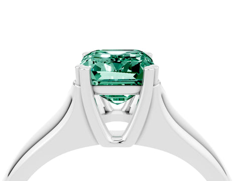 White gold Emerald Cut Green Sapphire Solitaire Ring with Wide Band and Prong Setting_4