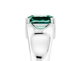 White gold Emerald Cut Green Sapphire Solitaire Ring with Wide Band and Prong Setting_5