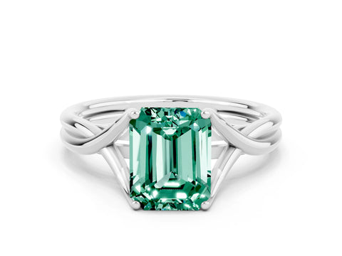 White gold Emerald Cut Green Sapphire Solitaire Twist Band Prong Setting Ring_36
