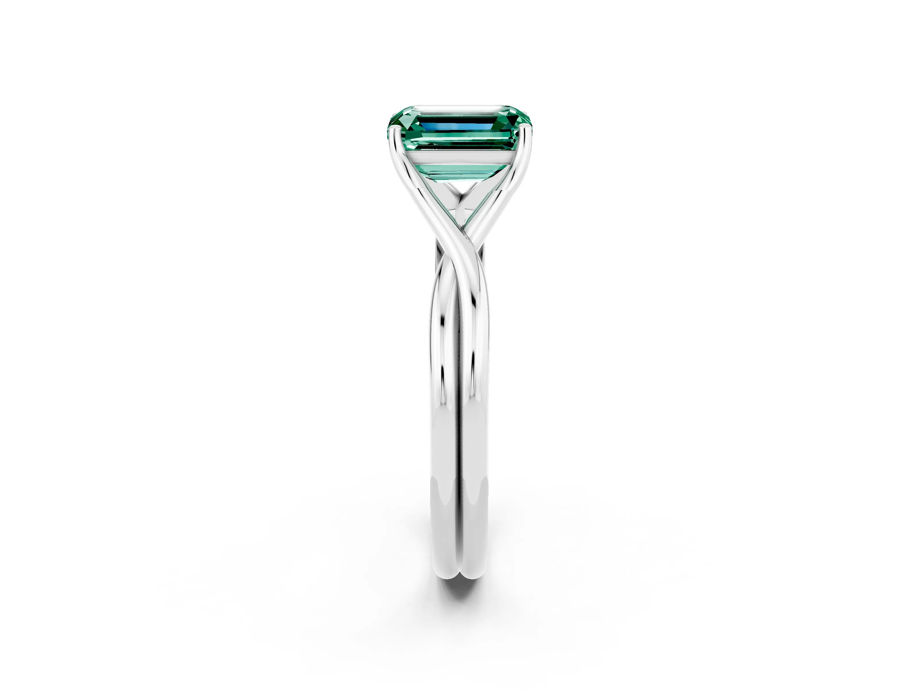 White gold Emerald Cut Green Sapphire Solitaire Twist Band Prong Setting Ring_38