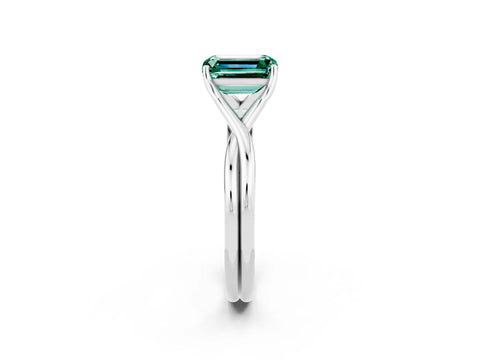 White gold Emerald Cut Green Sapphire Solitaire Twist Band Prong Setting Ring_38