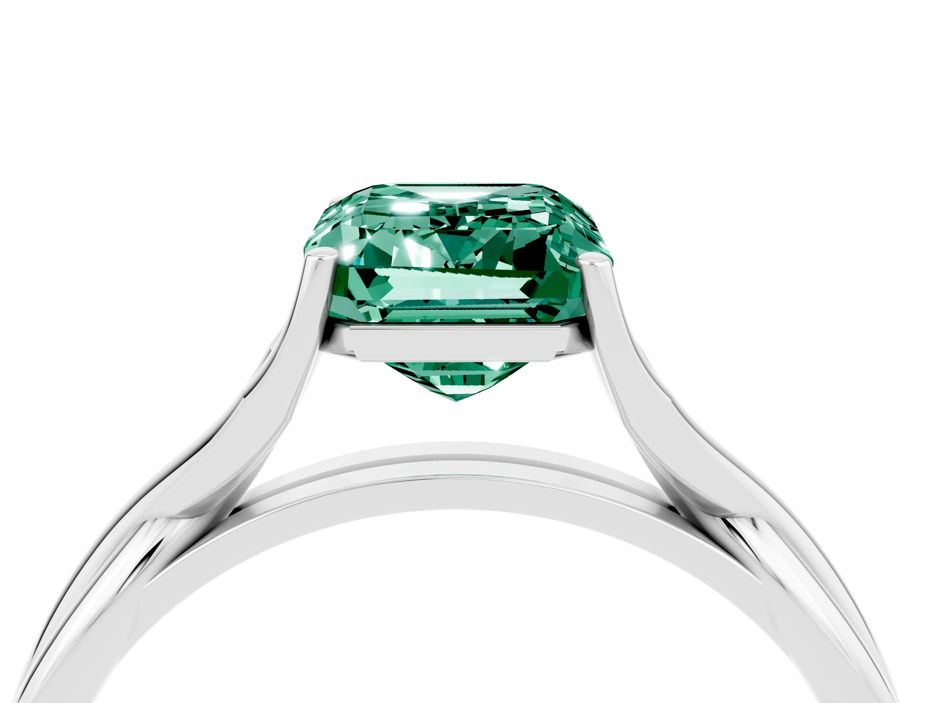 White gold Emerald Cut Green Sapphire Solitaire Twist Band Prong Setting Ring_40