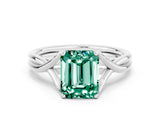 White gold Emerald Cut Green Sapphire Solitaire Twist Band Prong Setting Ring_48