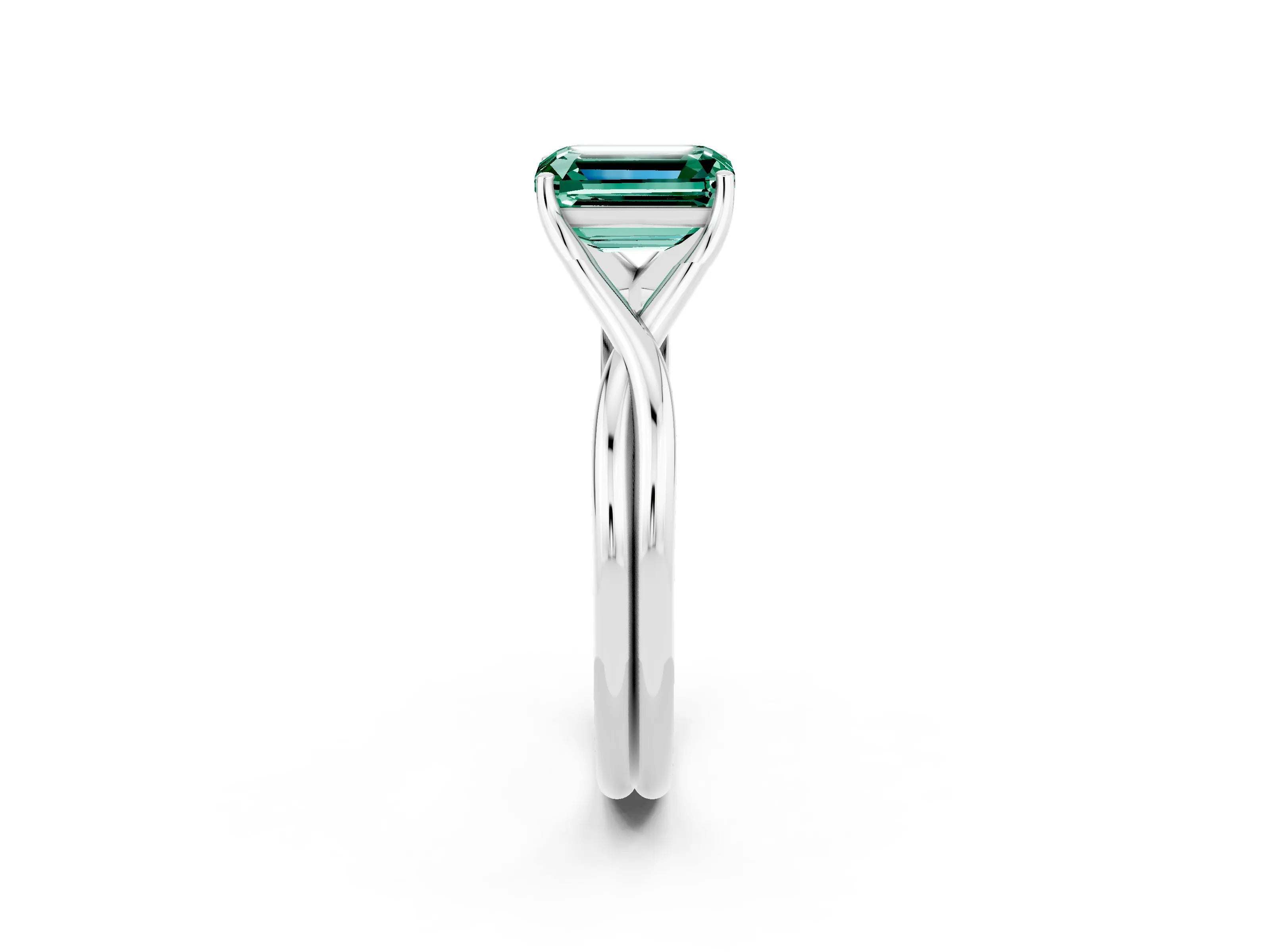White gold Emerald Cut Green Sapphire Solitaire Twist Band Prong Setting Ring_50