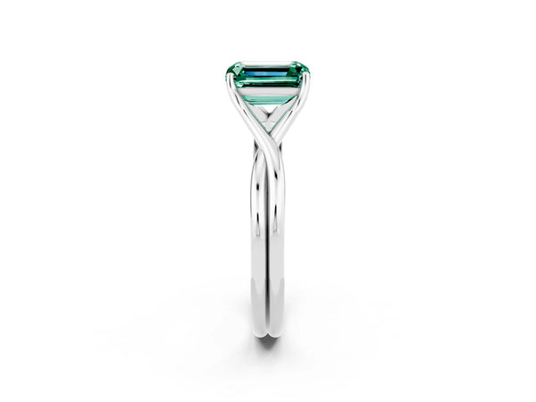 Platinum Emerald Cut Green Sapphire Solitaire Twist Band Prong Setting Ring
