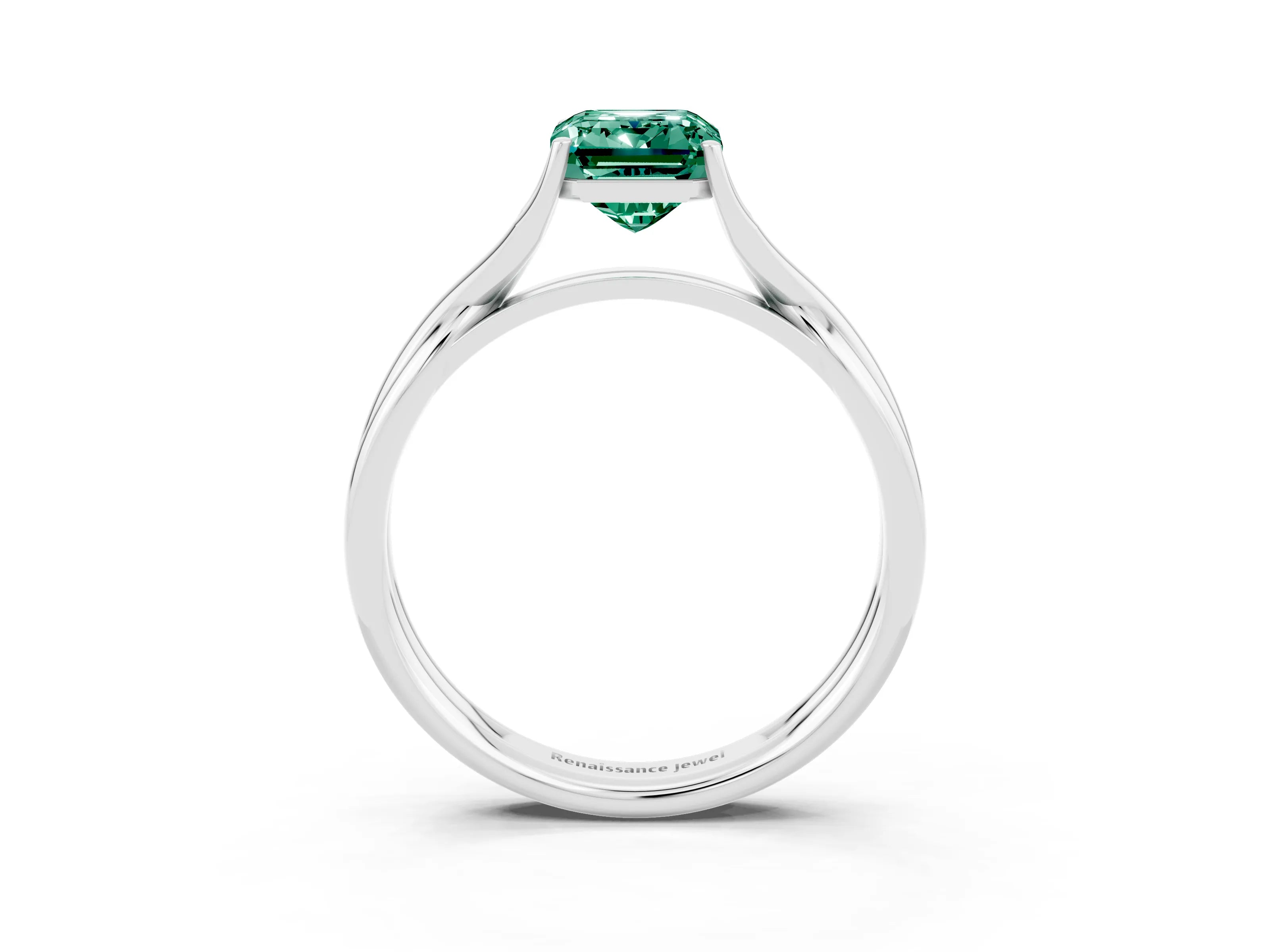 White gold Emerald Cut Green Sapphire Solitaire Twist Band Prong Setting Ring_51