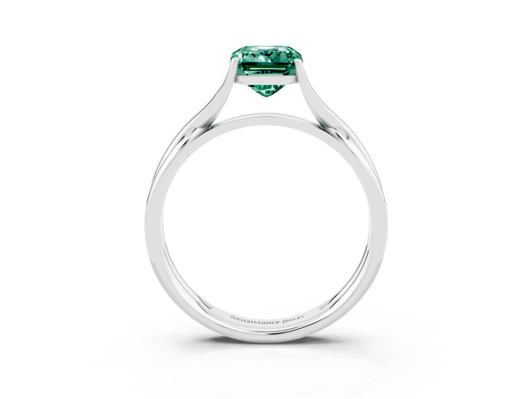 White gold Emerald Cut Green Sapphire Solitaire Twist Band Prong Setting Ring