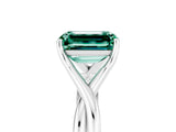 White gold Emerald Cut Green Sapphire Solitaire Twist Band Prong Setting Ring_53