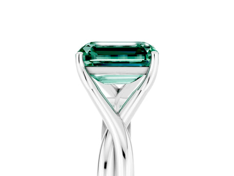 White gold Emerald Cut Green Sapphire Solitaire Twist Band Prong Setting Ring_53