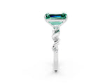 White gold Emerald Cut Green Sapphire Solitaire Twisted Band with Round  Accents and Prong Setting_14