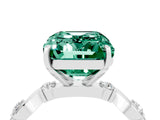 White gold Emerald Cut Green Sapphire Solitaire Twisted Band with Round  Accents and Prong Setting_16