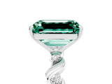 White gold Emerald Cut Green Sapphire Solitaire Twisted Band with Round  Accents and Prong Setting_17