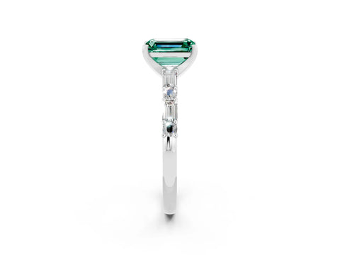 White gold Emerald Cut Green Sapphire Solitaire with Side Baguettes and Channel Set Band_2