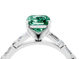 White gold Emerald Cut Green Sapphire Solitaire with Side Baguettes and Channel Set Band_4
