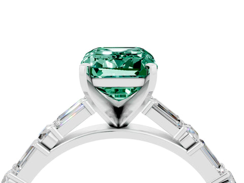 White gold Emerald Cut Green Sapphire Solitaire with Side Baguettes and Channel Set Band_4