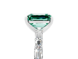White gold Emerald Cut Green Sapphire Solitaire with Side Baguettes and Channel Set Band_5