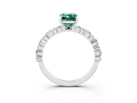 White gold Emerald Cut Green Sapphire Solitaire with Side Stones, Pave Band, Four-Prong Setting_51