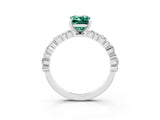 White gold Emerald Cut Green Sapphire Solitaire with Side Stones, Pave Band, Four-Prong Setting_51