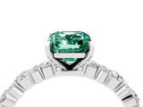 White gold Emerald Cut Green Sapphire Solitaire with Side Stones, Pave Band, Four-Prong Setting_52