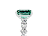 White gold Emerald Cut Green Sapphire Solitaire with Side Stones, Pave Band, Four-Prong Setting_53