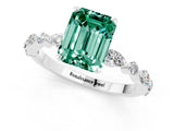 White gold Emerald Cut Green Sapphire Solitaire with Side Stones on a Pavé Band and Four-Prong Setting_1