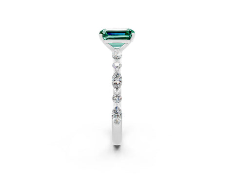 White gold Emerald Cut Green Sapphire Solitaire with Side Stones on a Pavé Band and Four-Prong Setting_2