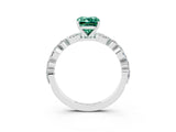 White gold Emerald Cut Green Sapphire Solitaire with Side Stones on a Pavé Band and Four-Prong Setting_3