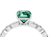 White gold Emerald Cut Green Sapphire Solitaire with Side Stones on a Pavé Band and Four-Prong Setting_4