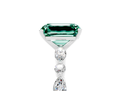 White gold Emerald Cut Green Sapphire Solitaire with Side Stones on a Pavé Band and Four-Prong Setting_5